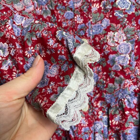 Gunne Sax by Jessica McClintock Girl's Victorian Prairie Dress Red Floral Size 7 - Picture 4 of 12